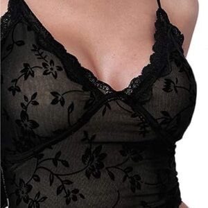 Lace Trim black Floral Sheer Bralette Crop Top